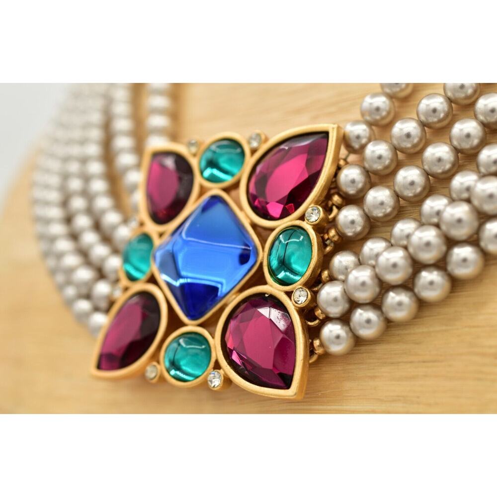 YSL Goosens Vintage Cabochon Necklace Collar Multi-Strand Crystal Signed BinBM - Picture 13 of 16